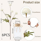 6PCS Mums Artificial Flowers with Vase - Small Silk Fake Flowers Suitable for Vase Bedroom Dining Room Living Rooms Decor Home Table Decor - Image 2