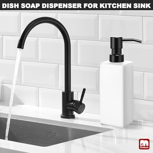 GMISUN White Soap Dispenser Bathroom, Hand Glass Soap Dispenser with Stainless Steel Pump, 12 fl oz/350ml Dish Dispenser for Kitchen, Modern Refillable Liquid Soap and Lotion Dispenser for Countertop - Image 3