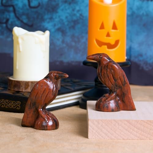 Natural Red Sesame Stone Raven Statue,2 Inch Mystical Crow Sculpture Gothic Home Decor,Spiritual Totem Art Healing Crystal Figurine Witchy Altar Decor Dark Academia Collectible - Image 3