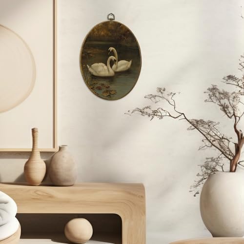 CUANFDDSF Vintage Swan Oval Wall Art Decor, Modern Farmhouse Swan Wall Hanging Decor, Moody Cottagecore Farmhouse Antique Animal Framed Canvas Prints for Home Bedroom Living Room, 8.6x11.4 Inch - Image 2
