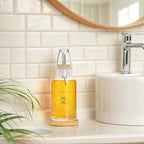 Mouthwash Dispenser for Bathroom 11.8oz – Clear Glass Mouthwash Bottle with Bamboo Tray, Silicone Base, Gold Hot-Stamped Lettering, Refillable Mouthwash Container for Bathroom (Clear) - Image 3