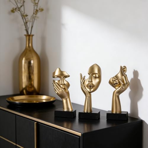 3 Pcs Thinker Small Statue Set - Black Gold Home Decor Abstract Art Figurines for Shelves, Living Room Coffee Table, Office Desktop (3 Pcs Gold, 6") - Image 4
