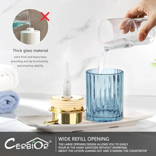 CERBIOR Bathroom Accessories Set, 4 PCS Glass Bathroom Set,Golden Blue - Image 4