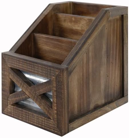 Autumn Alley Rustic Remote Holder - Farmhouse Desk Organizer, Barn Door Remote Holder, Desktop Organizer - 3-Slot Multiple Compartment Remote Control Storage Caddy, Rustic Home Decor, Brown - Image 5