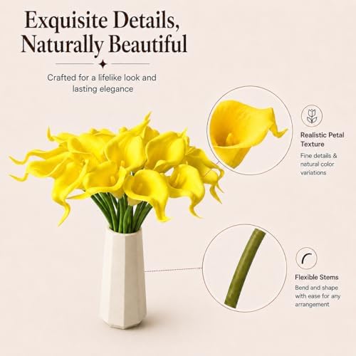 Mandy's 20pcs Pure Yellow Calla Lily Artificial Flowers - Image 4