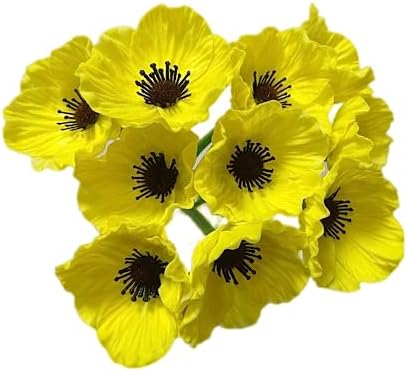 Rikyo 10 Stem 11inch Bouquets Artificial Flowers Poppy Flowers,Faux Anemone PU Fake Wild Flowers for Kitchen Table Centerpiece Vase,Home Wedding Holding Flowers Backdrop Arch Wall (Yellow) by Unknown