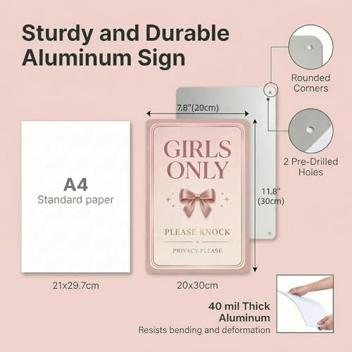 Girls Only Door Sign, Pink Room Decor for Teen Girls, 8 x 12 Inch - Image 4