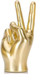 LCCCK Gold Hand Sculpture Peace Sign Decor, Cool Gesture Hand Statue Finger Knick Knack for Shelves, Weird Gift Funky Sculpture for Desk Bookshelf TV Stand Accent Ornaments Peaceful Decor by LCCCK