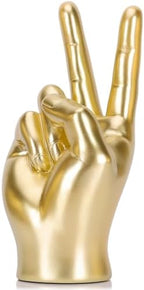 LCCCK Gold Hand Sculpture Peace Sign Decor, Cool Gesture Hand Statue Finger Knick Knack for Shelves, Weird Gift Funky Sculpture for Desk Bookshelf TV Stand Accent Ornaments Peaceful Decor by LCCCK