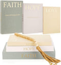 Faccito Set of 3 Linen Decorative Books with Wooden Beaded Garland Tassel Elegant Aesthetic Fake Books for Coffee Table Shelf Mantel Storage Boxes for Modern Home Decor (Light Green) by Faccito