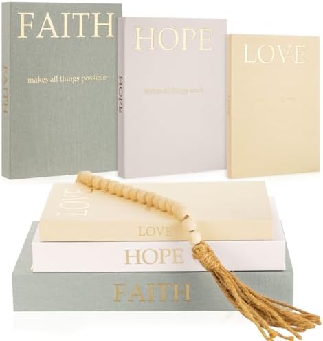 Faccito Set of 3 Linen Decorative Books with Wooden Beaded Garland Tassel Elegant Aesthetic Fake Books for Coffee Table Shelf Mantel Storage Boxes for Modern Home Decor (Light Green) by Faccito