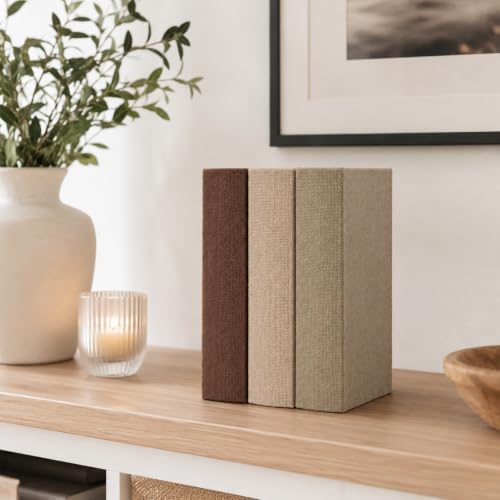 DECOR4SEASON Modern Linen and Wood Decorative Faux Book Boxes Set of 3, 8" - Image 7