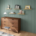 RICHER HOUSE 5-Set Floating Shelves with Lip, Oak Wall Mounted Wood Shelf - Image 2