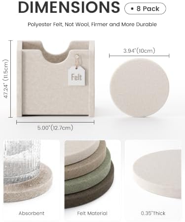 Fluxynara Felt Coasters with Holder, Set of 8 for Drinks, Linen Dusk - Image 2