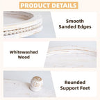 Farmhouse Oval Wooden Decorative Trays Set of 2, Distressed White Solid Wood Beaded Trays for Coffee Table, Kitchen Counter, Ottoman & Dining Table Centerpiece Decor - Image 7