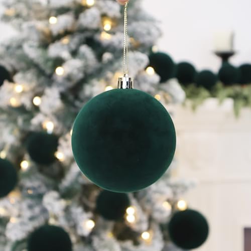 18PCS Green Velvet Christmas Ornaments Set,3.15IN Flocked Ornaments Balls - Image 7