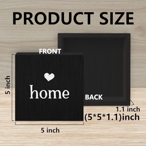 Home Sign, Home Signs for House Decor, Welcome Sign, Rustic Farmhouse Desk Decor Wood Block Box Plaque for Living Room Wall Shelf, Housewarming Gifts (Black) - Image 7