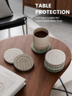 Fluxynara Felt Coasters with Holder, Set of 8 for Drinks, Linen Dusk - Arch - Image 3