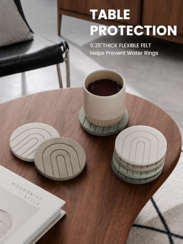 Fluxynara Felt Coasters with Holder, Set of 8 for Drinks, Linen Dusk - Arch - Image 3
