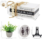 Bathroom Shelf Decor Signs, Book Stack and 3D Round Signs With Fake Plants, Funny Wooden Decor for Restroom Shelf Guest Bathroom (Flush the toilet) - Image 2