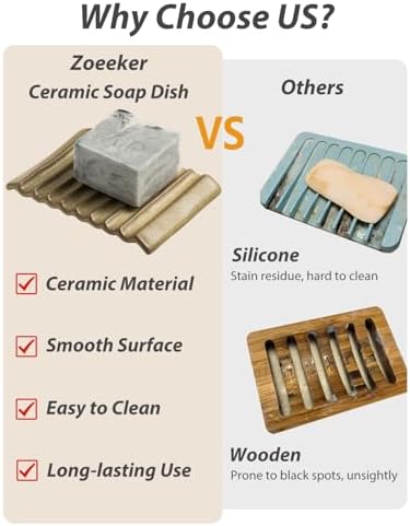 Zoeeker Soap Dish for Shower with Self Drain, Ceramic Bar Soap Holder - Image 4