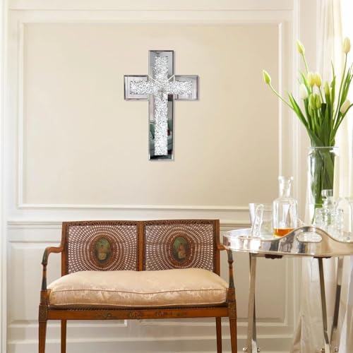 GIMORRTO Cross Wall and Table Decor, Glass Mirrored Surface, Modern Style, Religious Theme, Silver, 15 x 5 Inches, Indoor (15") - Image 5