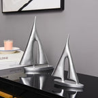 Modern Sculptures Home Decor, Silver Sailboat Decor Ornament, Boat Decorations Statue Decor, Art Sculptures and Statues, Sailboat Gifts Home Office Bathroom Shelf Decor Nautical Decor (2 Pack) - Image 4