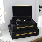 Faux Shagreen Decorative Stackable Jewelry Storage Boxes Set of 3,Black - Image 6