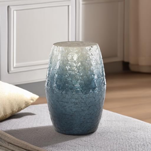 Tylin Ivory and Blue Capiz Ombre Drum Accent Table - Image 8