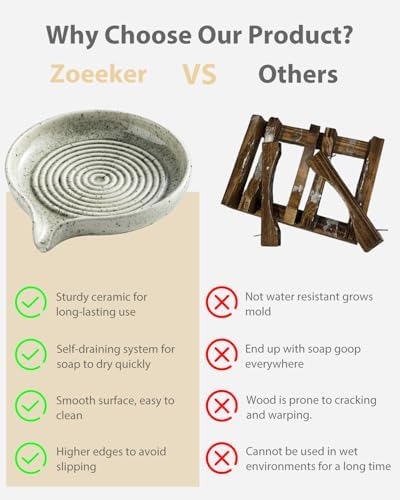 Zoeeker Self-Draining Soap Dish, Ceramic Bar Soap Holder with Drainage - Image 4