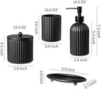 4PCs Heavy Weight Decent Glass Bathroom Accessories Set with Decorative Pressed Pattern - Includes Hand Soap Dispenser & Tumbler & Soap Dish & Toothbrush Holder (Black) - Image 6