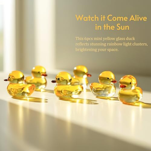 6 Pcs Mini Yellow Glass Duck Figurines Collectible Desk Decor - Image 2