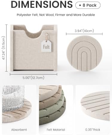 Fluxynara Felt Coasters with Holder, Set of 8 for Drinks, Linen Dusk - Arch - Image 2