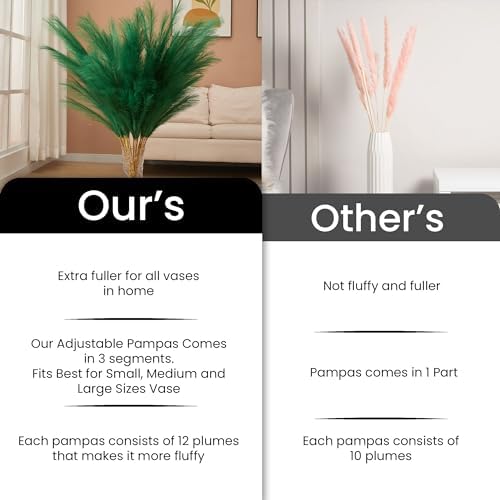 7 Pcs 45" Faux Pampas Grass – Fluffy Artificial Pompous Grass for Tall Floor Vase, Non-Shedding Home Decor, Boho Wedding Flowers, Baby Shower Centerpieces, Bedroom & Living Room Decor (Green) - Image 5