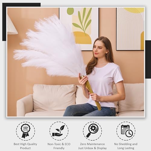 7 Pcs 45" Faux Pampas Grass – Fluffy Artificial Pompous Grass for Tall Floor Vase, Non-Shedding Home Decor, Boho Wedding Flowers, Baby Shower Centerpieces, Bedroom & Living Room Decor (White) - Image 3