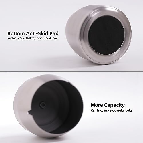 Ashtray with Lid for Cigarette, Stainless Steel Smokeless Odorless Windproof Ashtrays for Home Office Tabletop Outside Patio Outdoor Balcony(3.54"x3.0"x3.38") - Image 3