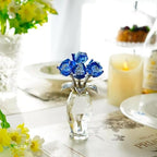 Blue Crystal Glass Rose Flower Paperweight Table Centerpiece Decor - Image 2