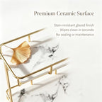 Bathroom Organizer Countertop Perfume Organizer Makeup Organizer Cosmetics Storage Display Rack Vanity Tray Dresser Stainless Steel Gold Shelf White Marble Ceramic Tray - Image 3