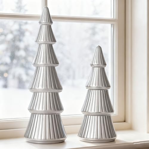 WONDROUS' DECO Wooden Christmas Tree Figurine, Table Silver Tree Figurine - Image 5
