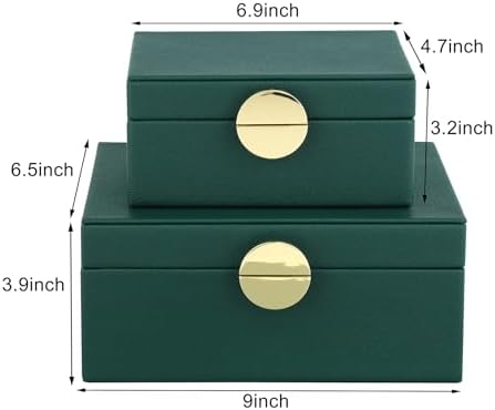 HofferRuffer Faux Leather Jewelry Boxes, Decorative Boxes Storage Accessory Organizer with Gold Hardware Decor, Classic Vegan Leather Set of 2 Pieces (Green) - Image 2