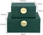 HofferRuffer Faux Leather Jewelry Boxes, Decorative Boxes Storage Accessory Organizer with Gold Hardware Decor, Classic Vegan Leather Set of 2 Pieces (Green) - Image 2