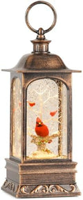 10.6 Inch Musical Cardinal Snow Globe Lantern, Lighted Christmas Snow Globe with Swirling Glitter Sequins, USB & Battery‑Operated, Festive Home Christmas Decoration for Tabletop Mantel Decor by Melunar