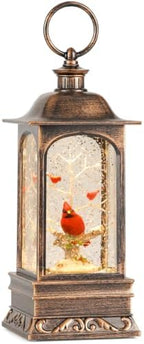 10.6 Inch Musical Cardinal Snow Globe Lantern, Lighted Christmas Snow Globe with Swirling Glitter Sequins, USB & Battery‑Operated, Festive Home Christmas Decoration for Tabletop Mantel Decor by Melunar