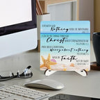 Coastal Starfish Christian Wooden Sign Desk Decor, Beach Bible Verses Religious Wood Plaque Sign With Stand for Beach Lake House Home Office Desk Table Shelf Decoration, 5x5 Inch - Image 2