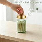 Amolliar Glass Apothecary Jar Qtip Holder Metal Lids 4pc/Green-golden - Image 3