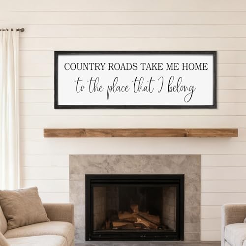 Country Roads Take Me Home Decor, 42''×15'' Large Farmhouse Country Wall Sign with Solid Wood Frame, Vintage Wall Art Western Living Room Home Decor (Black) - Image 7