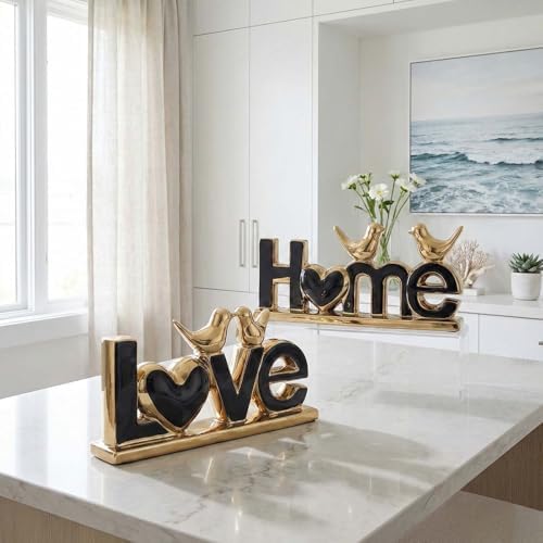 Love Sign Decor,Gold Room Decor Aesthetic, Knick Knack Shelf,Bird Decor, Boho Bookshelf,Abstract Statue,for Living Room,Bedroom, Contemporary Tv Stand Set of 2 (2, Gold Black) - Image 6