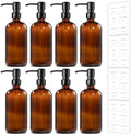 GMISUN Amber Glass Soap Dispenser, 8 Pack Bathroom Hand Soap Dispensers with Stainless Steel Pump, 17 Fl Oz Kitchen Hand and Dish Soap Dispenser Set, Modern Vintage Liquid Brown Soap Dispensers Bottle by GMISUN