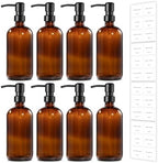 GMISUN Amber Glass Soap Dispenser, 8 Pack Bathroom Hand Soap Dispensers with Stainless Steel Pump, 17 Fl Oz Kitchen Hand and Dish Soap Dispenser Set, Modern Vintage Liquid Brown Soap Dispensers Bottle by GMISUN