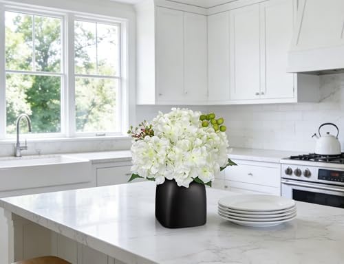 Briful Artificial White Hydrangea Arrangement, Matte Black Vase Centerpiece - Image 6